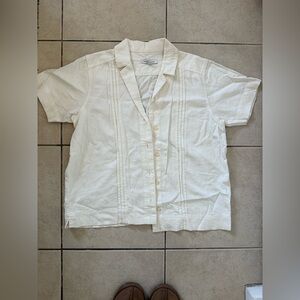Soft Cream Linen Short Sleeve Button-Up Shirt